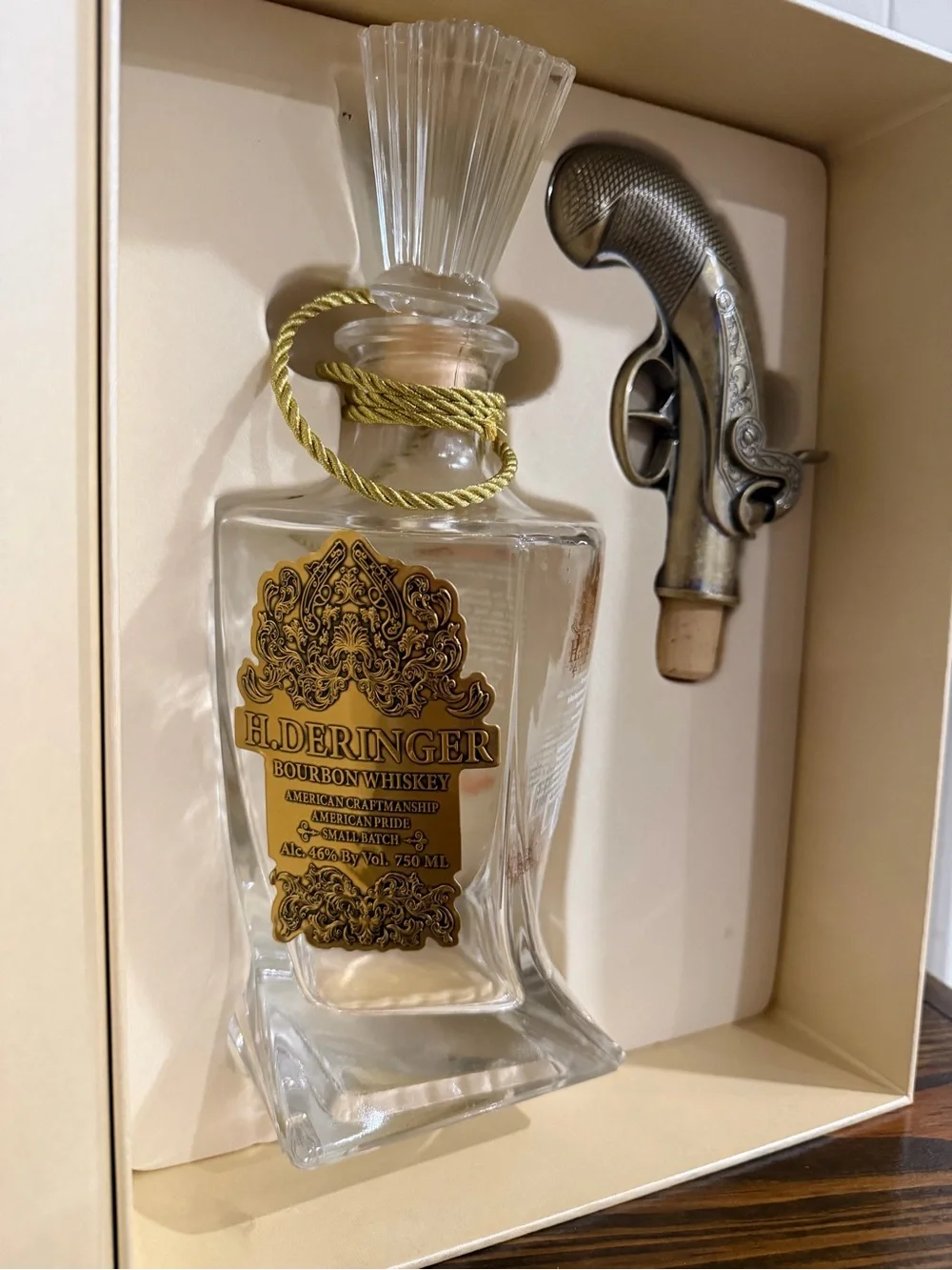 H. Deringer Bourbon empty bottle with Gun Stopper Gift Pack Bourbon Whiskey Gif